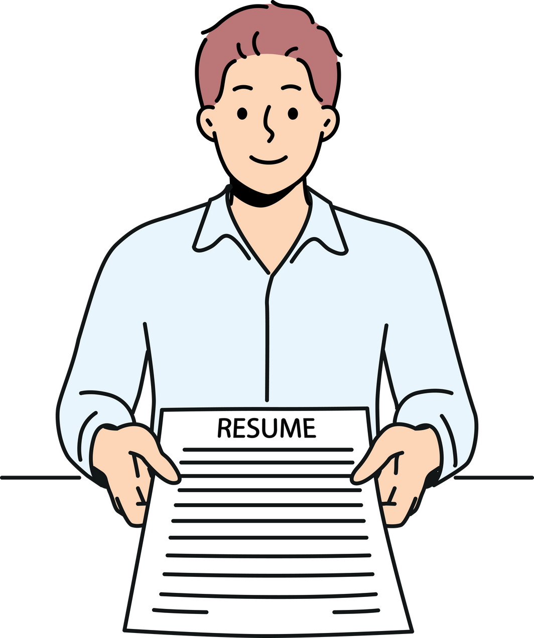 Man applicant with resume in hands came to interview in company to get desired job with high salary