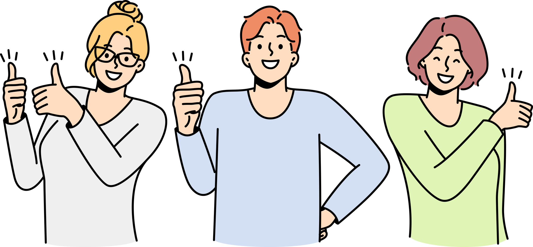 Young Man, Women Show Thumbs up, like Hand Gesture.